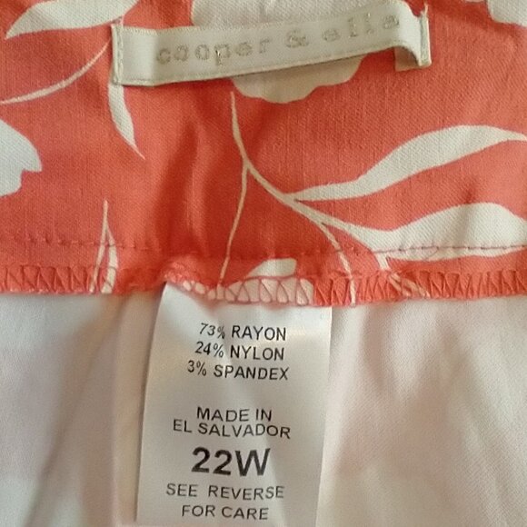Cooper & Ella Pull On Cropped Pants Womens Plus Size 22W Coral/White NWT - Picture 8 of 10
